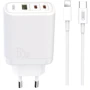 Зарядное устройство XO Wall Charger 2xUSB-C+USB CEO04 65W White with Cable USB-C to Lightning