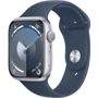Apple Watch Series 9 45mm GPS Silver Aluminum Case with Storm Blue Sport Band - M/L (MR9E3)