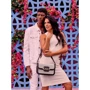 Женская сумка через плечо Guess Hensely Cnvrtble Shoulder Bag черно-белая (HWHS8113210-BML): Фактура Перфорация, Гладкая, Матовая