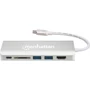 Адаптер Intracom Adapter Manhattan USB-C to HDMI+2xUSB3.0+RJ45+SD PD Silver: Интерфейс подключения USB-C