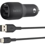 Зарядное устройство Belkin Car Charger 2хUSB 24W Black with Cable USB to USB-C (CCE001BT1MBK)