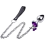 Анальная пробка с кристаллом, колокольчиком и поводком Silver Purple (размер S)
