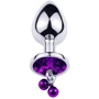 Анальная пробка с кристаллом, колокольчиком и поводком Silver Purple (размер S)