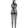 Бодистокинг Noir Handmade F315 Ego flocked mesh halter catsuit Black, XXL