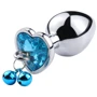 Анальная пробка с кристаллом, колокольчиком и поводком Silver Heart Blue (размер S)