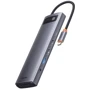 Адаптер Baseus Adapter Metal Gleam Series USB-C to HDMI+2xUSB3.1+2xUSB3.0+USB-C+PD+RJ45+SD+TF Gray (WKWG020213)
