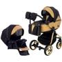 Универсальная коляска 2 в 1 Adamex Sierra Polar (Gold) SR403 черный - золотой кожа (перфорация)