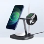 Зарядное устройство WIWU Wireless Charger Base Station Snap 4-in-1 (M8) 15W Black for iPhone 16 I 15 I 14 I 13 I 12 series, Apple Watch and Apple AirPods: Особенности Для Apple Watch, MagSafe