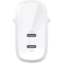Зарядний пристрій Belkin Wall Charger 2хUSB-З 60W White (WCB010VFWH): Особливості Power Delivery (PD), Швидка зарядка, USB-C