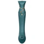 Смартвибратор 3в1 Zalo - Queen Jewel Green, пульсирующая жемчужина и вакуум, кристалл Swarovski
