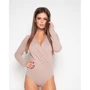 Боди ISSA PLUS 10390 44 бежевое с длинным рукавом