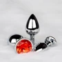 Металлическая анальная пробка Ouch! Heart Gem Silver - Ruby Red, S