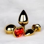 Металлическая анальная пробка Ouch! Heart Gem Gold - Ruby Red, М