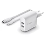 Зарядное устройство Belkin Wall Charger Home 2xUSB 24W with USB-C Cable White (WCE002VF1MWH)