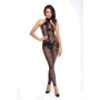 Бодистокинг Noir Handmade F315 Ego flocked mesh halter catsuit Black, XXL