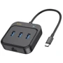 Адаптер Hoco Adapter HB35 USB-C to 3xUSB3.0+RJ45 Black (6931474799005): Інтерфейс підключення USB-C
