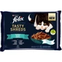 Вологий корм FELIX Tasty Shreds для дорослих котів мультипак: 2х80г з лососем та 2х80г з тунцем (7613287650948)