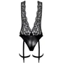 Боди Noir Handmade F297 Libido Deep-V bodysuit with collar, pearl chain and garter Black, S