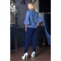 Блуза FLFashion Бусинка БББ 0324 48 синяя с рукавом 3/4: Сезон Демисезон