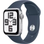Apple Watch SE 2 2023 40mm GPS Silver Aluminum Case with Storm Blue Sport Band - S/M (MRE13) UA