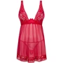Прозрачная сорочка бэби-долл Obsessive Lacelove babydoll & thong M/L Red