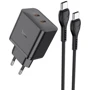 Зарядное устройство Hoco Wall Charger N35 Streamer 2xUSB-C 45W Black with USB-C Cable