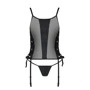 Сетчатый корсет из эко-кожи, с люверсами и съемными пажами Passion Malwia Corset black 6XL/7XL (стринги в комплекте)