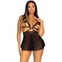 Пеньюар Leg Avenue Lace and mesh babydoll & panty Black M