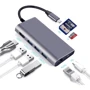 Адаптер Dynamode USB-C to HDMI 4K + 3хUSB3.0 + RJ45 + USB-C Female + SD Grey: Додаткові роз'єми SD+TF Card, USB-C, Ethernet, USB OTG, HDMI