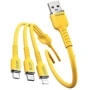 Кабель Wk USB Cable to Micro USB/Lightning/Type-C Tint Series Real Silicon Super Fast Charging 66W Yellow (WDC-07th): Тип USB Cable - Lightning/microUSB/USB-C