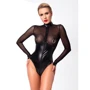Боди Noir Handmade F321 Edge wetlook and mesh body with rings Black, 3XL