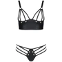 Комплект из эко-кожи с люверсами и ремешками Malwia Bikini black 4XL/5XL — Passion, бра и трусики