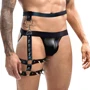 Мужские гартеры из натуральной кожи Art of Sex - Serge, черный, XS-M
