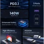 Зарядний пристрій Ugreen Wall Charger 2xUSB-C+USB CD289 GaN 140W з USB-C Cable Gray (90549) фото 7