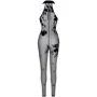 Бодистокинг Noir Handmade F315 Ego flocked mesh halter catsuit Black, XXL