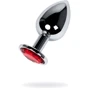 Анальная пробка с кристаллом Metal By Toyfa Silver anal plug red gem