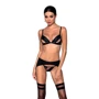 Комплект из эко-кожи Passion Miley Set black XXL/XXXL: трусики, бюстгальтер, пояс для чулок