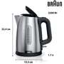 Электрочайник Braun WK 1500 BK: Покрытие нагревательного элемента (материал) нержавеющая сталь