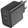 Зарядное устройство Hoco Wall Charger N35 Streamer 2xUSB-C 45W Black with USB-C Cable: Кабель в комплекте USB-C
