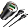 Зарядное устройство Hoco Car Charger 2xUSB-C+USB N26 45W with USB-C to Lightning Cable Black (6931474765192)
