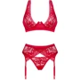 Комплект белья Obsessive Lacelove cupless 3-pcs set XL/2XL Red