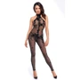 Бодистокинг Noir Handmade F315 Ego flocked mesh halter catsuit Black, XXL