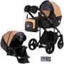 Коляска 2 в 1 Adamex Luciano кожа 100% Q254 черный — персиковый (623405)