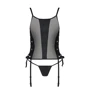 Сетчатый корсет из эко-кожи, с люверсами и съемными пажами Passion Malwia Corset black S/M (стринги в комплекте)
