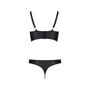 Комплект из эко-кожи Passion Malwia Bikini black L/XL: с люверсами и ремешками, бра и трусики