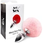 Металлическая анальная пробка М Art of Sex - Metal Butt plug Rabbit Tail, нежно-розовый