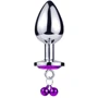Анальная пробка с кристаллом, колокольчиком и поводком Silver Heart Purple (размер M)