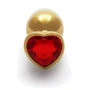Металлическая анальная пробка Ouch! Heart Gem Gold - Ruby Red, S