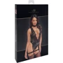 Боди Noir Handmade F297 Libido Deep-V bodysuit with collar, pearl chain and garter Black, S