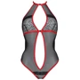Сетчатое боди с кружевом на груди Passion SATARA BODY Black/Red XXL/XXXL